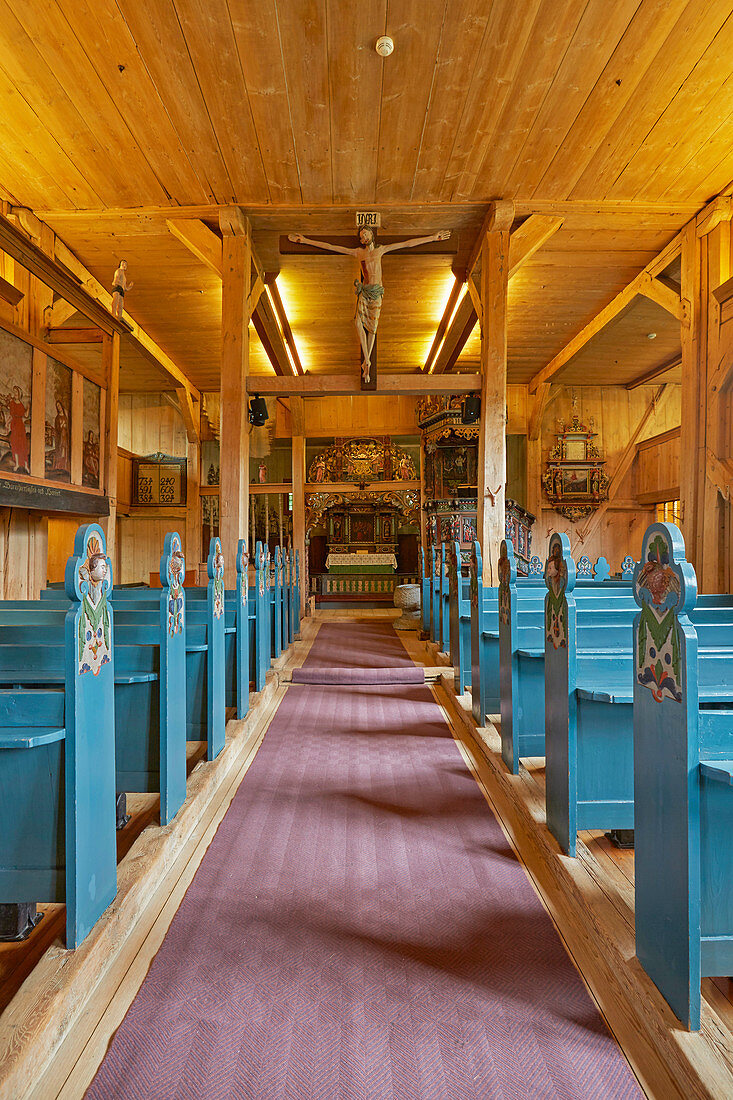 Innenraum der Stabkirche Vaga, Stavkyrkje Vaga, Vagakyrkja, Vagamo, Oppland, Norwegen, Europa