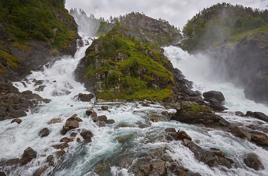 Double-waterfall Latefossen near Skare, Hordaland, Norway, Europe