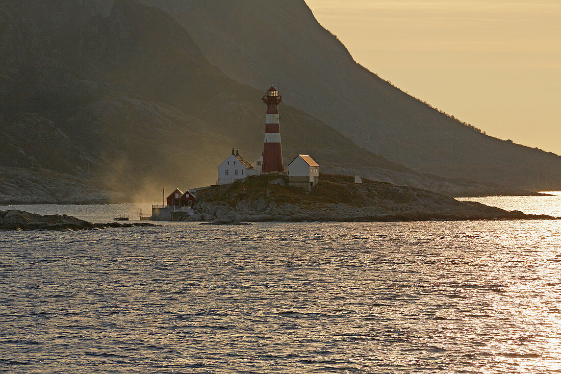 Landegode lighthouse fyr on the island of Landegode in the Landegofjorden (Landegofjord) near Bodö, Nordland Province, Nordland, Norway, Europe