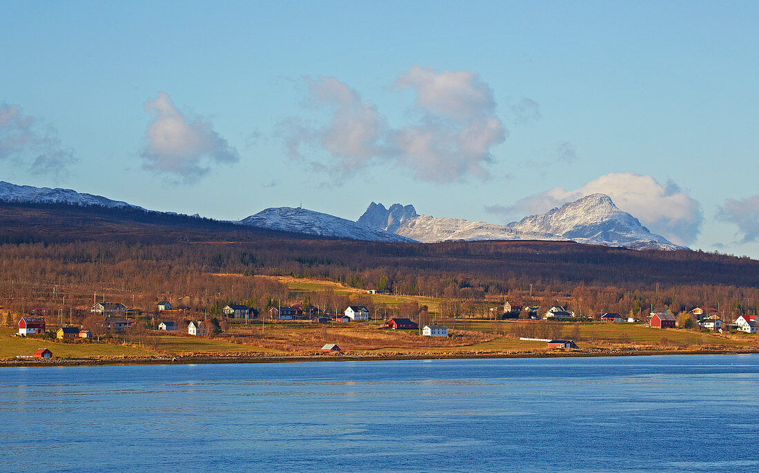 Landscape near Tromso in Straumsfjorden, snow, Troms, Norway, Europe