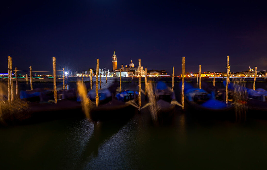 Nighttime view of San Giorgio Maggiore, Venice, Veneto, Italy