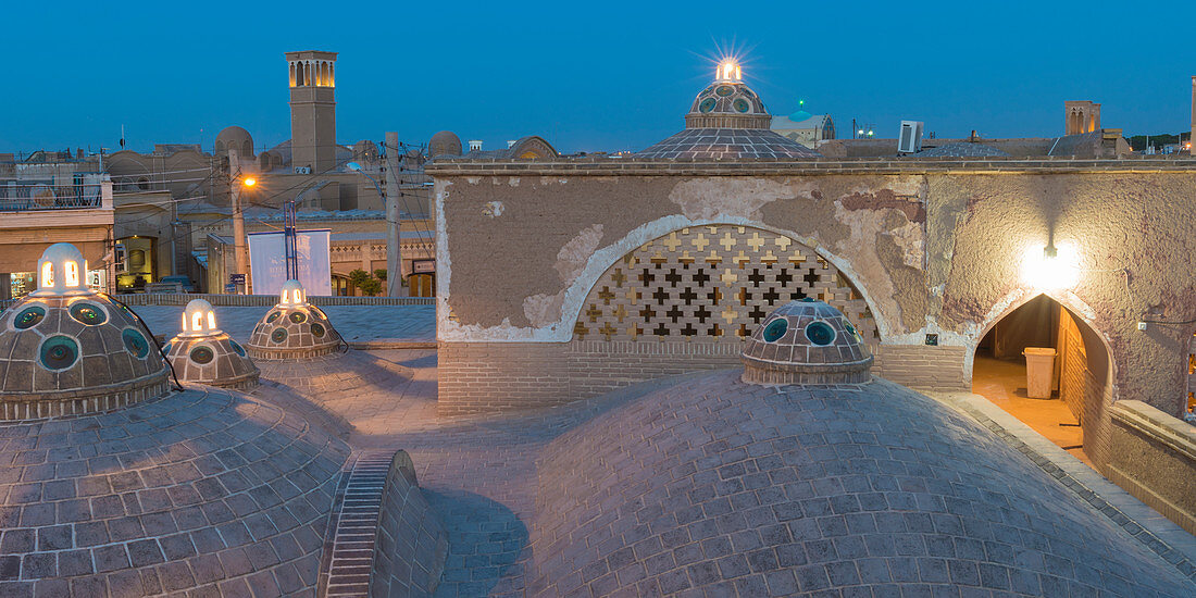 Sultan Amir Ahmad Bathhouse, roof domes at sunset, Kashan, Isfahan Province, Islamic Republic of Iran, Middle East