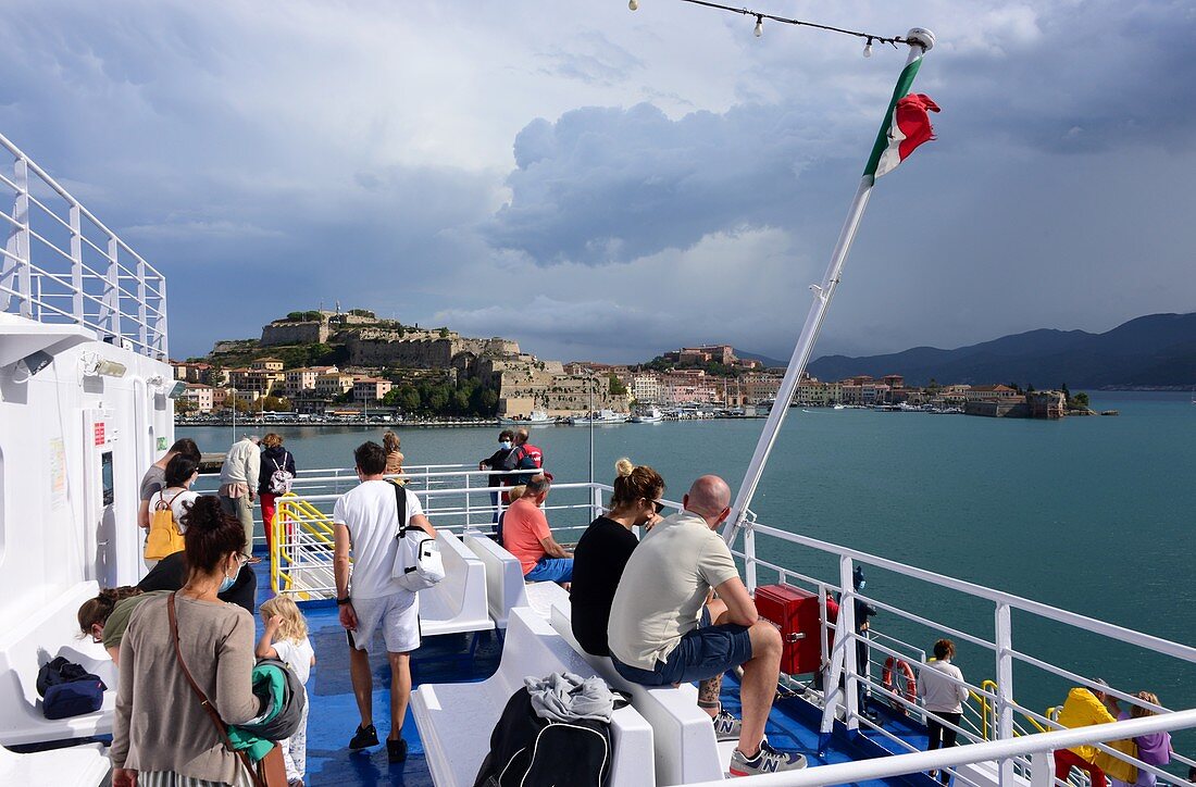 on the ferry in front of Portoferraio, Elba, Toscana, Italy