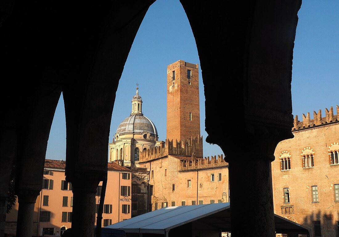 View to the basilica from Piazza Sordello, Mantua; Lombardy, Italy