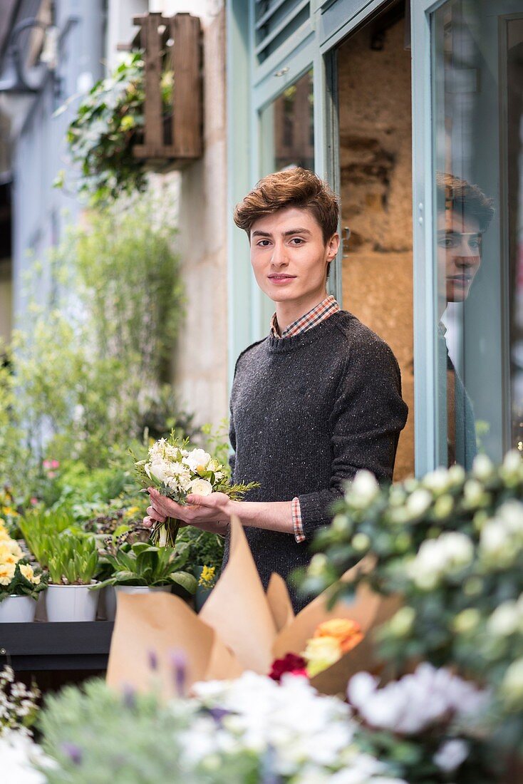 Frankreich, Loire-Atlantique, Nantes, Florist, Audric Ronfort, Gewinner "C'est le bouquet", ausgestrahlt auf TF1