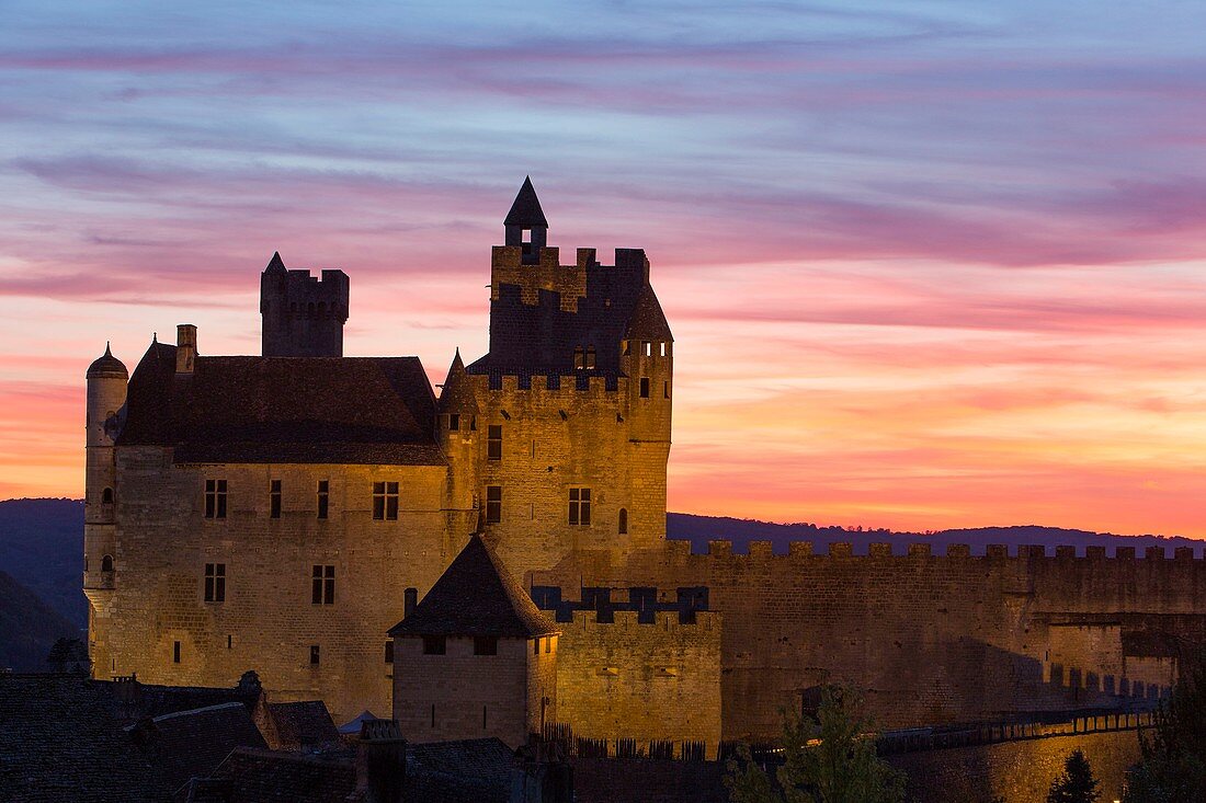 France, Dordogne, Perigord Noir, Dordogne valley, Beynac et Cazenac labelled Les Plus Beaux Villages de France (One of the Most Beautiful Villages of France), the castle on a rocky spur