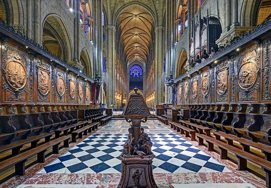 Frankreich, Paris, Gebiet, das von der UNESCO zum Weltkulturerbe erklärt wurde, Île de la Cité (Stadtinsel), Kathedrale Notre Dame, Chor