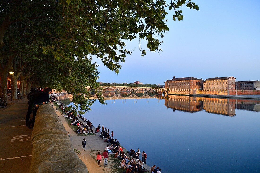 France, Haute Garonne, Toulouse, Garonne banks, Henri Martin Promenade, Quai Lucien Lombard, Pont Neuf and Hotel Dieu St Jacques, listed as World Heritage by UNESCO