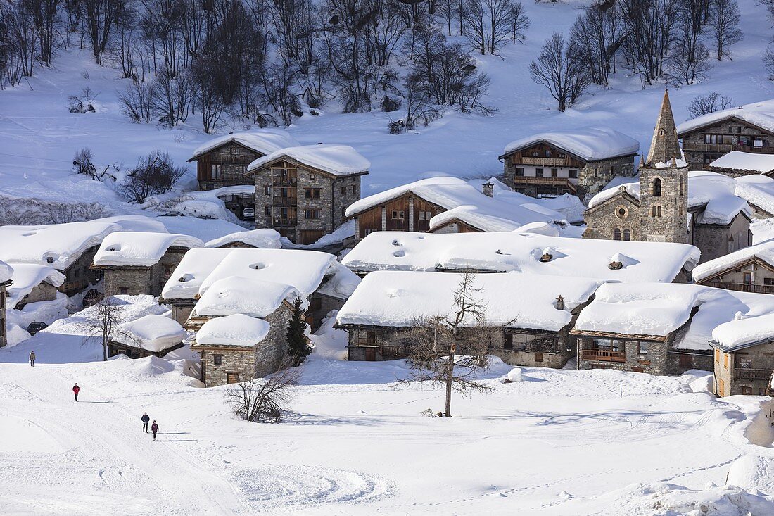 Frankreich, Savoie, Vanoise-Nationalpark, Bonneval sur Arc, bezeichnet als Les Plus Beaux Villages de France (Die schönsten Dörfer Frankreichs), das höchste Dorf der Haute Maurienne (1850 m)