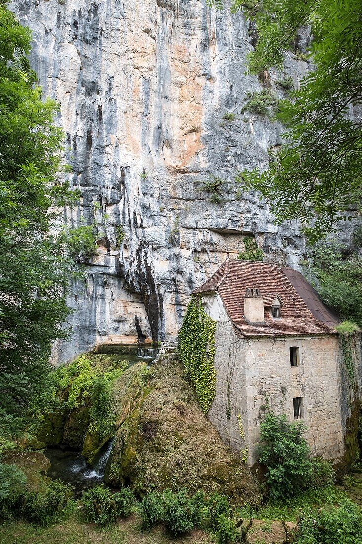 France, Lot (46), valley of Lot river, near Saint Cirq Lapopie, troglodyte habitat