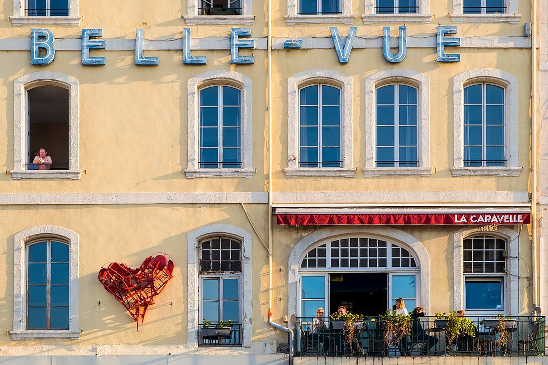 France, Bouches du Rhone, Marseille, Old Port, facade of the Bellevue Hotel