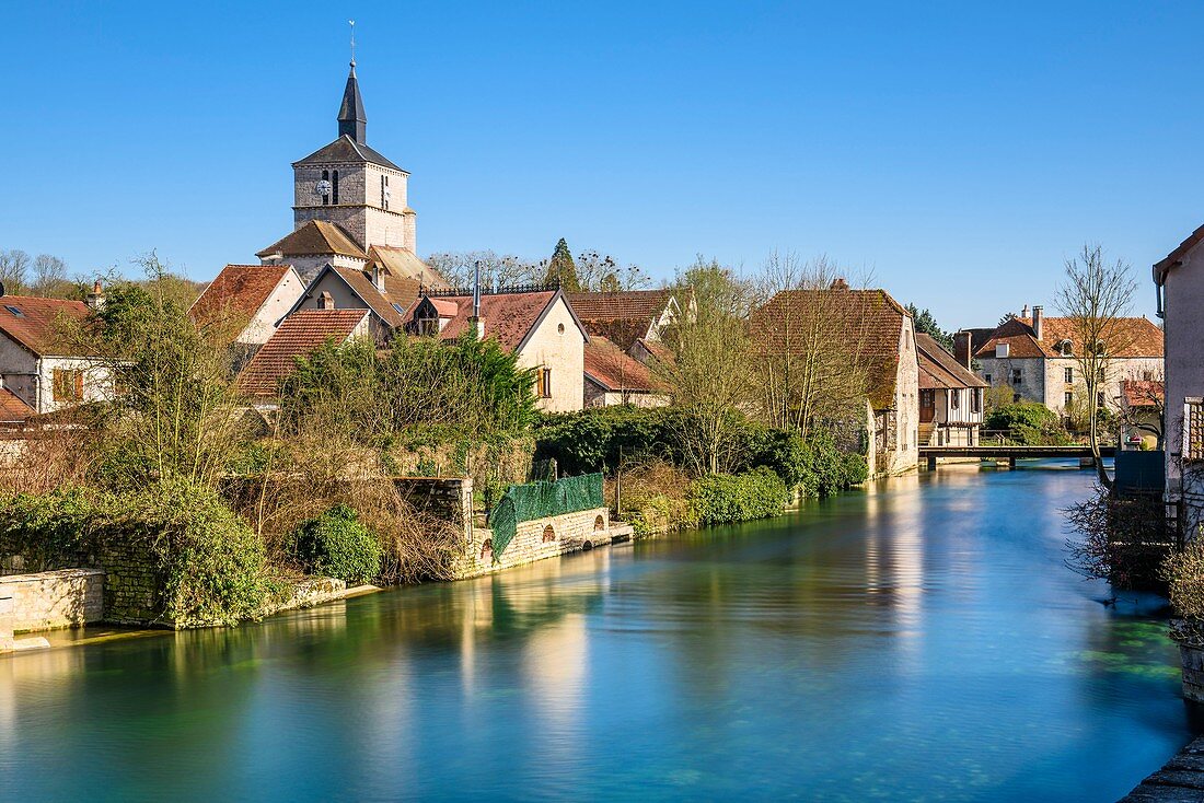 France, Cote-d'Or, Beze, Saint-Remi church and the Beze river