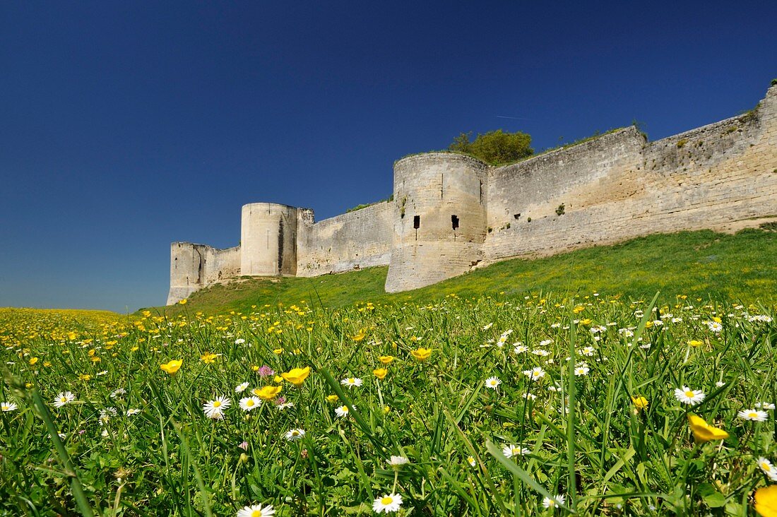 Frankreich, Aisne, Coucy Castle Auffrique, Castle, Spaziergang unter den südlichen Stadtmauern