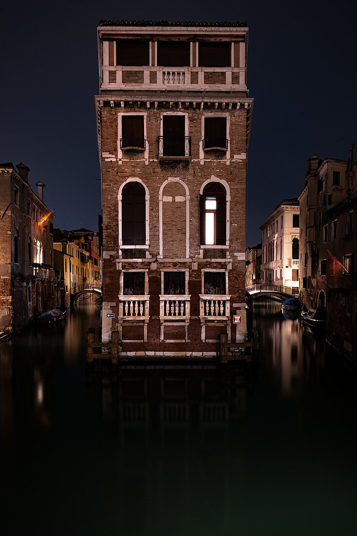 View of the Palazzo Tetta at night in San Marco, Venice, Veneto, Italy, Europe