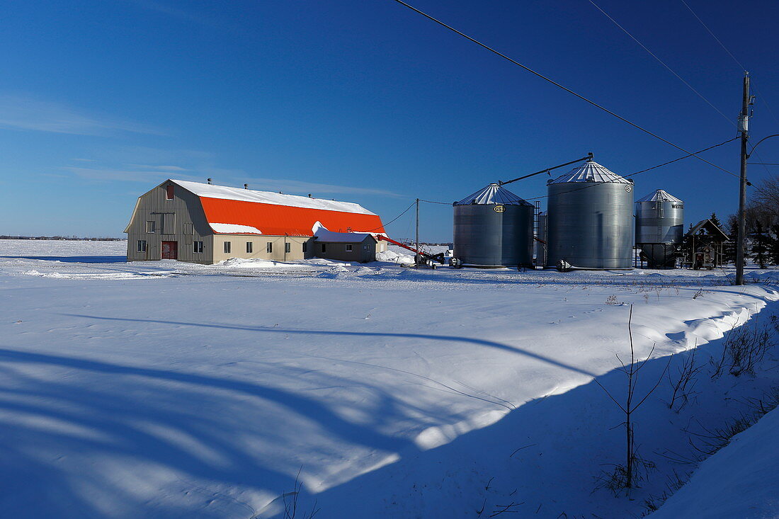 Bauernhof im Winter, Quebec, Kanada