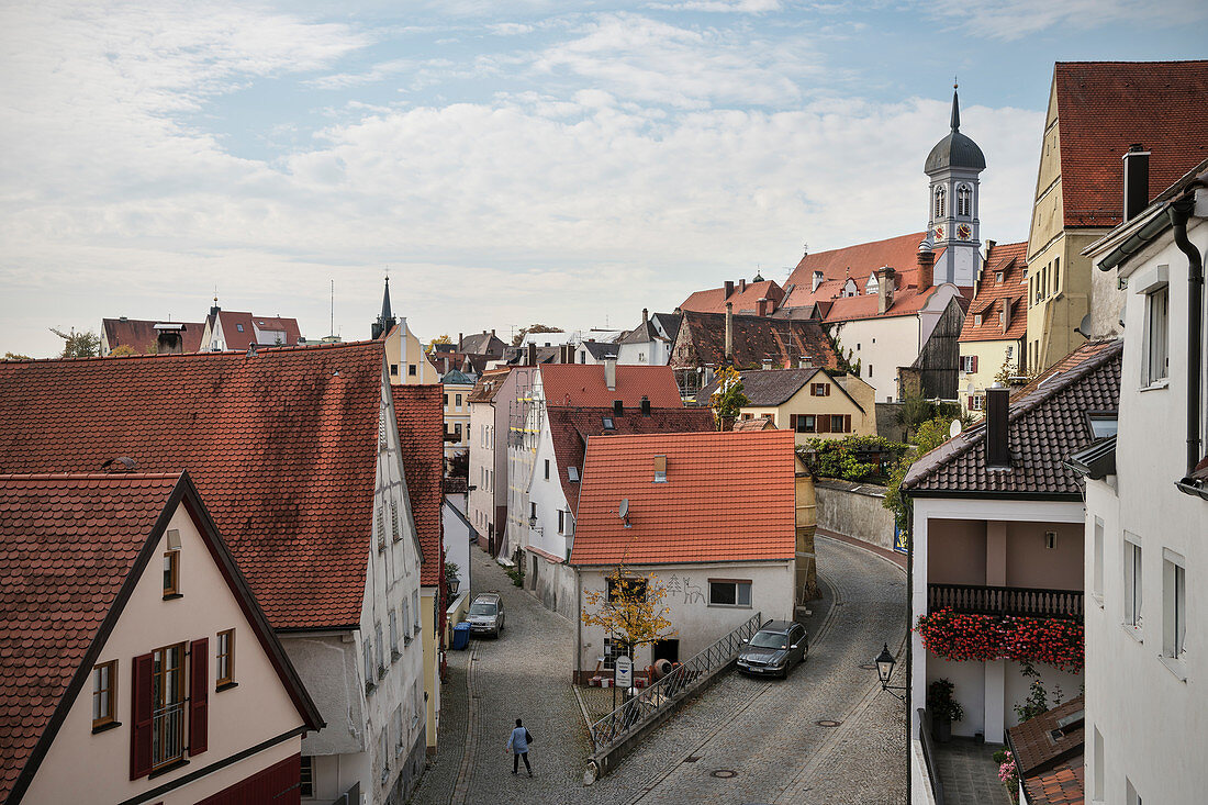 Old town view to the Church of the Assumption, Dillingen an der Donau, Bavaria, Germany