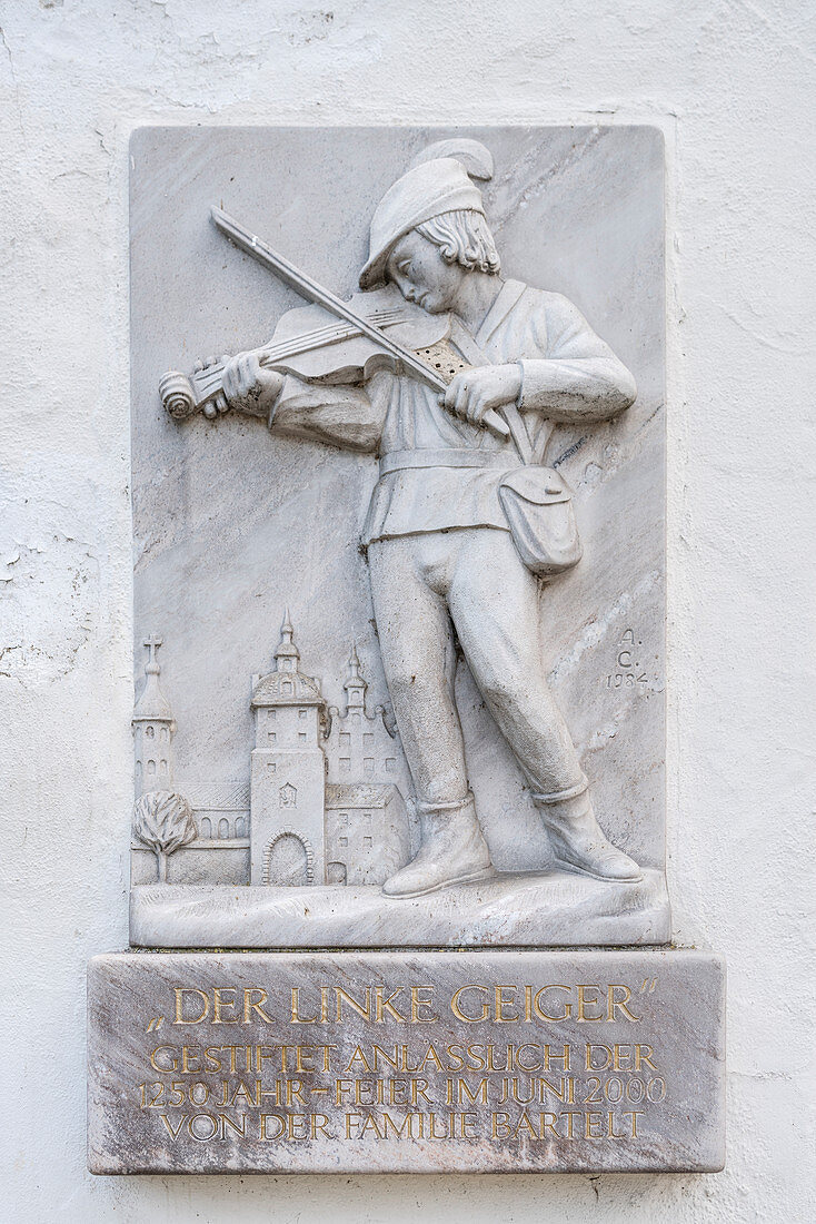Memorial plaque on Stadtor of Gundelfingen an der Donau, Dillingen district, Bavaria, Germany