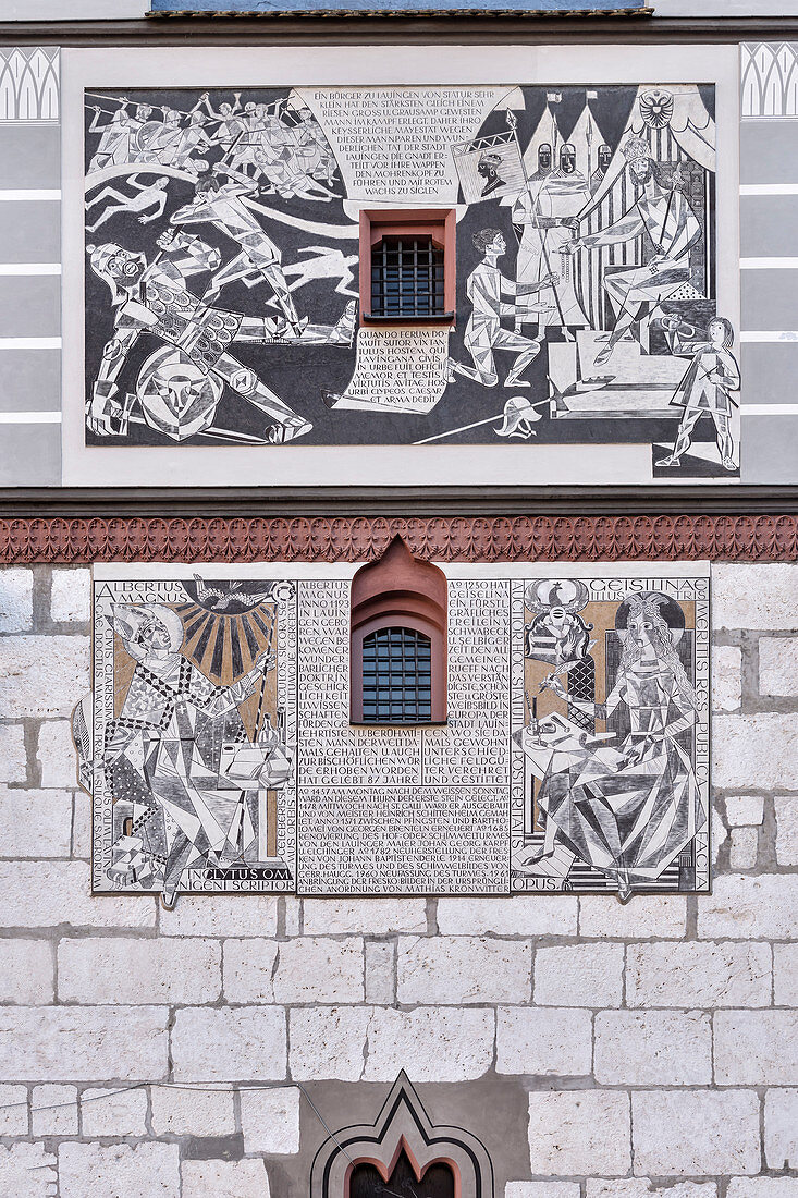 Wandbilder an Schimmelturm in Lauingen, Landkreis Dillingen, Bayern, Donau, Deutschland