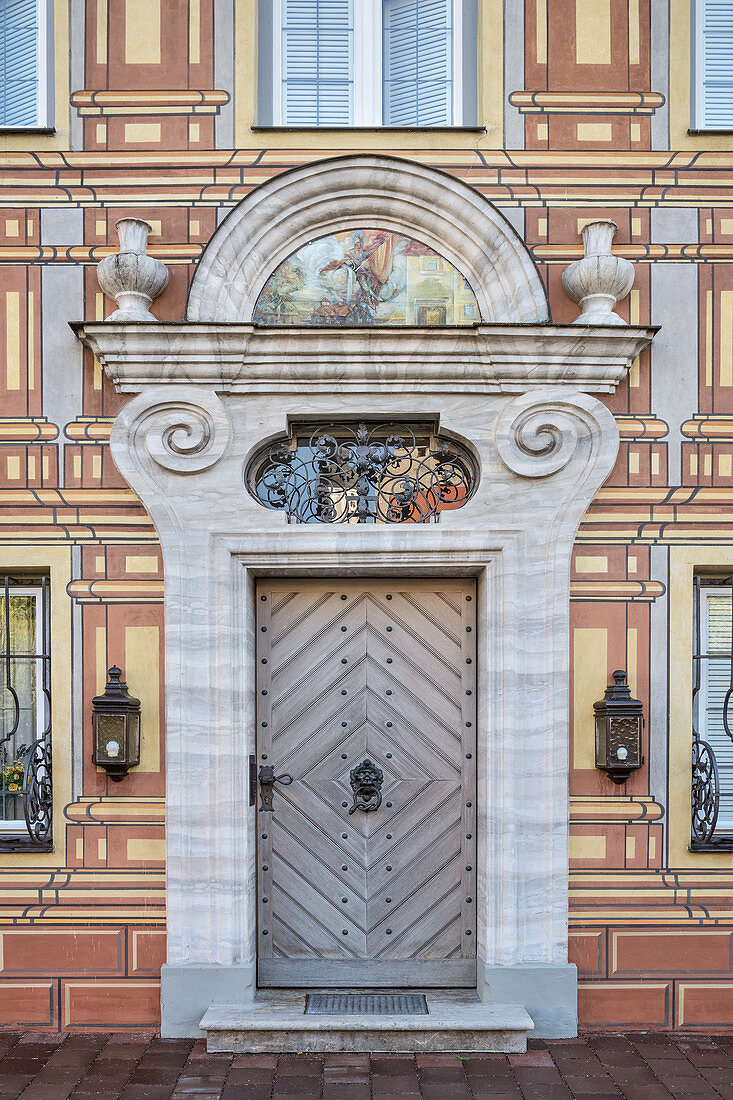 ornate door, Neuburg an der Donau, Neuburg-Schrobenhausen district, Bavaria, Germany