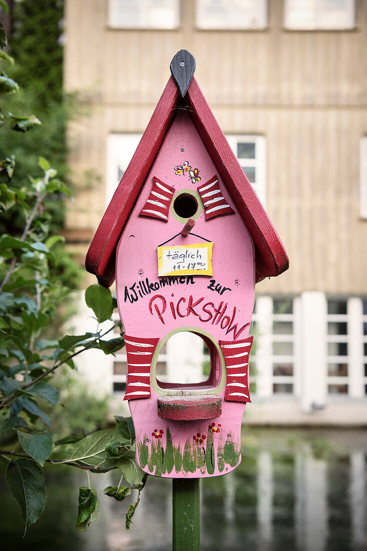 creative bird house in the Fischerviertel, Ulm, Danube, Swabian Alb, Baden-Württemberg, Germany