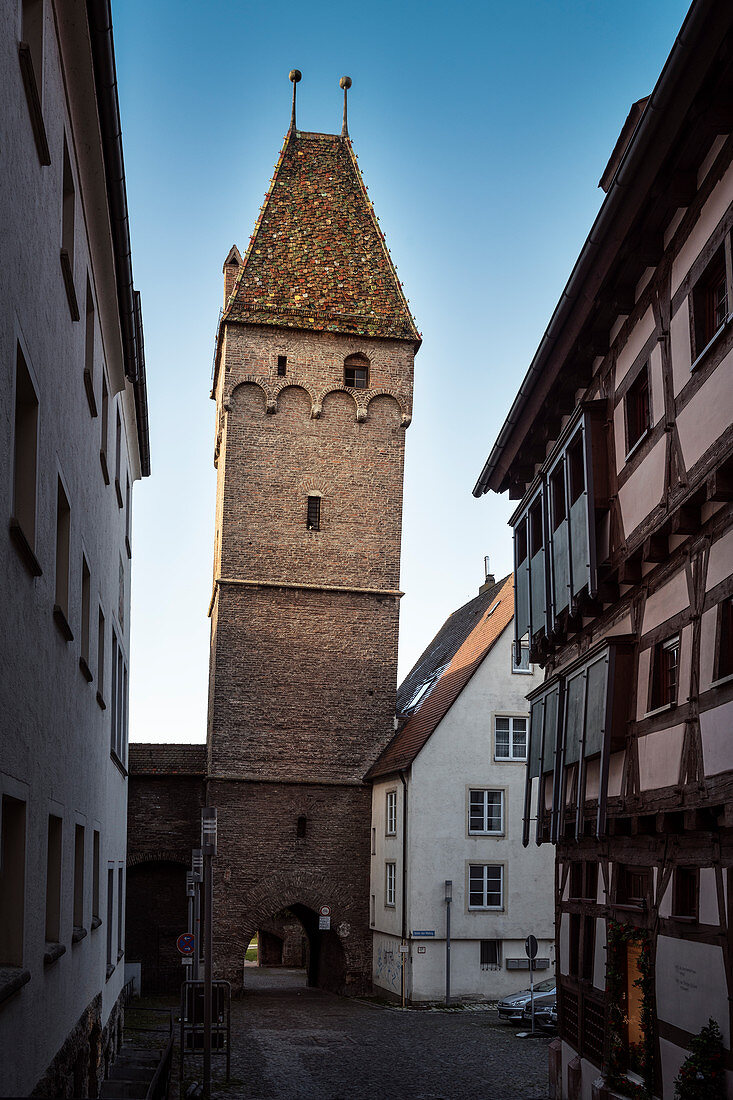 the crooked butcher tower, Ulm, Danube, Swabian Alb, Baden-Württemberg, Germany