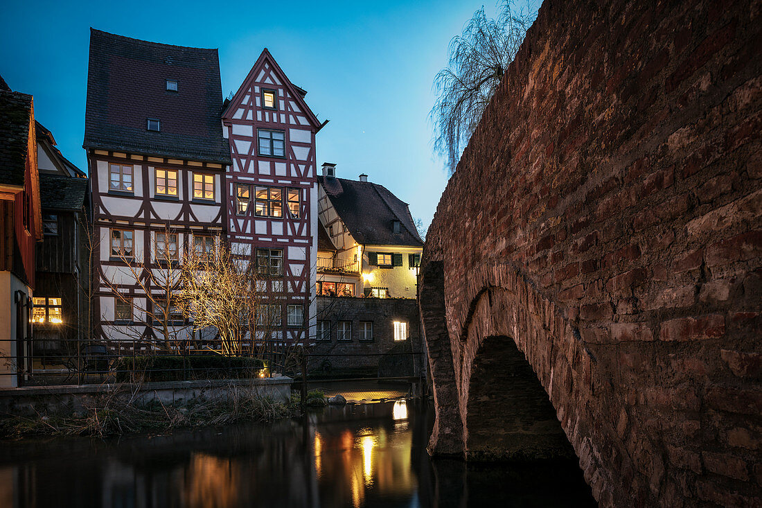 Bridge over Blau in the Fischerviertel, Ulm, Danube, Swabian Alb, Baden-Württemberg, Germany