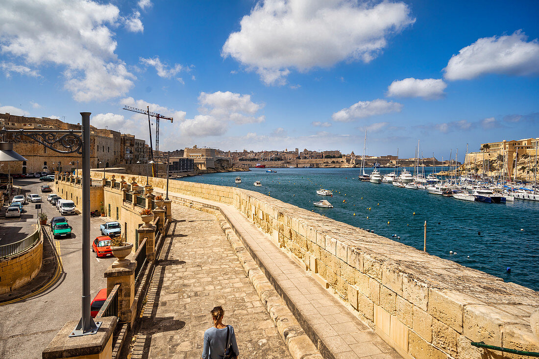 Out and about in Vittoriosa with a view of Valletta, Malta, Europe