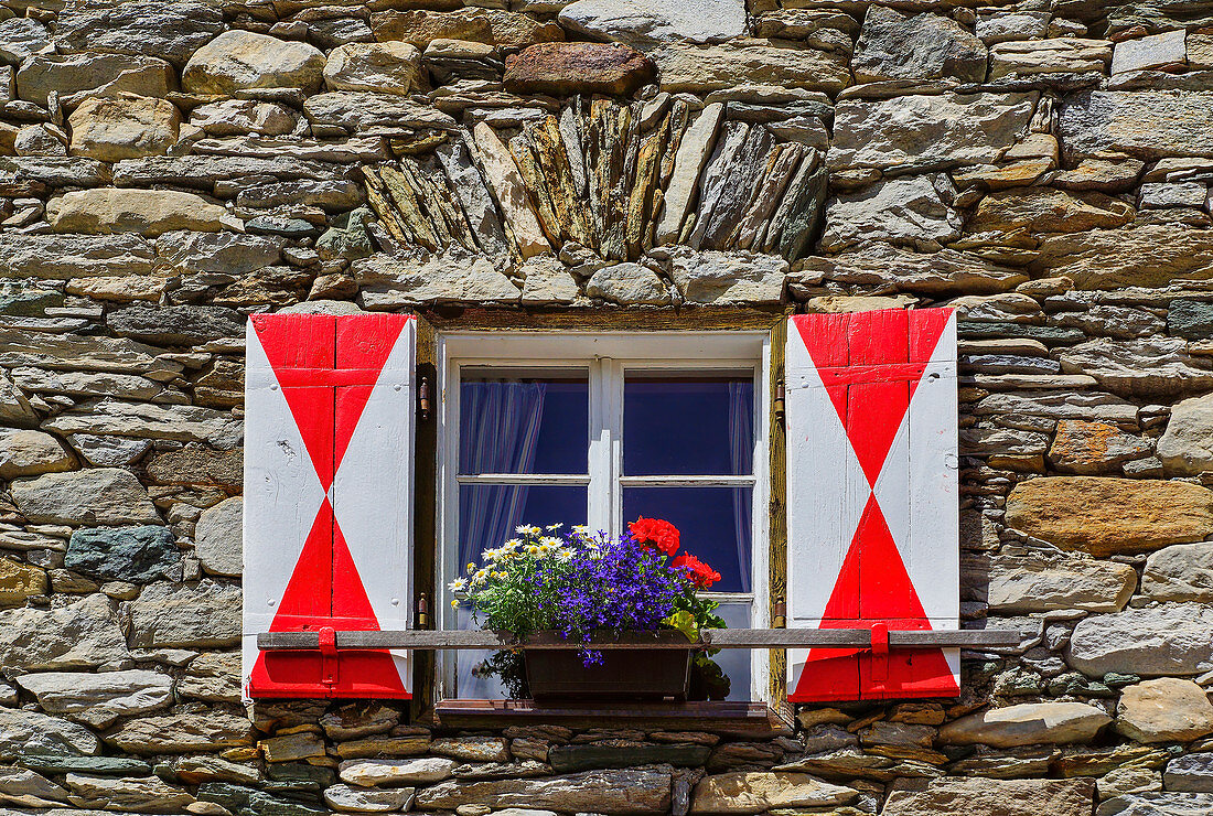 Window of a mountain hut in East Tyrol, Austria, Europe
