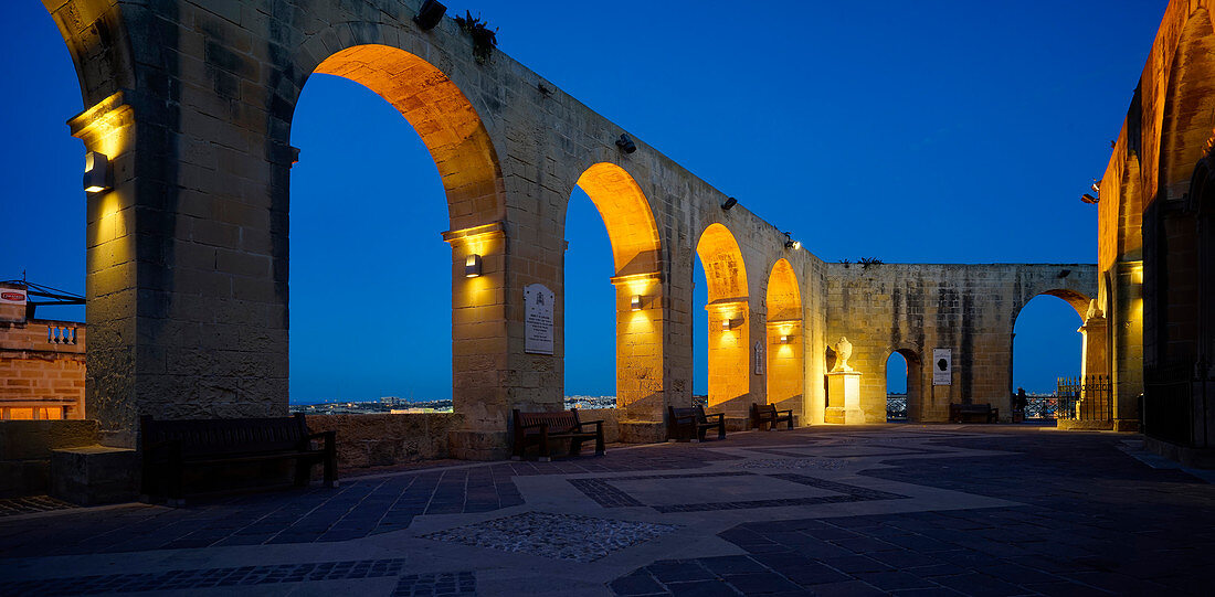 At night in the city park of Valletta, Malta, Mediterranean, Europe