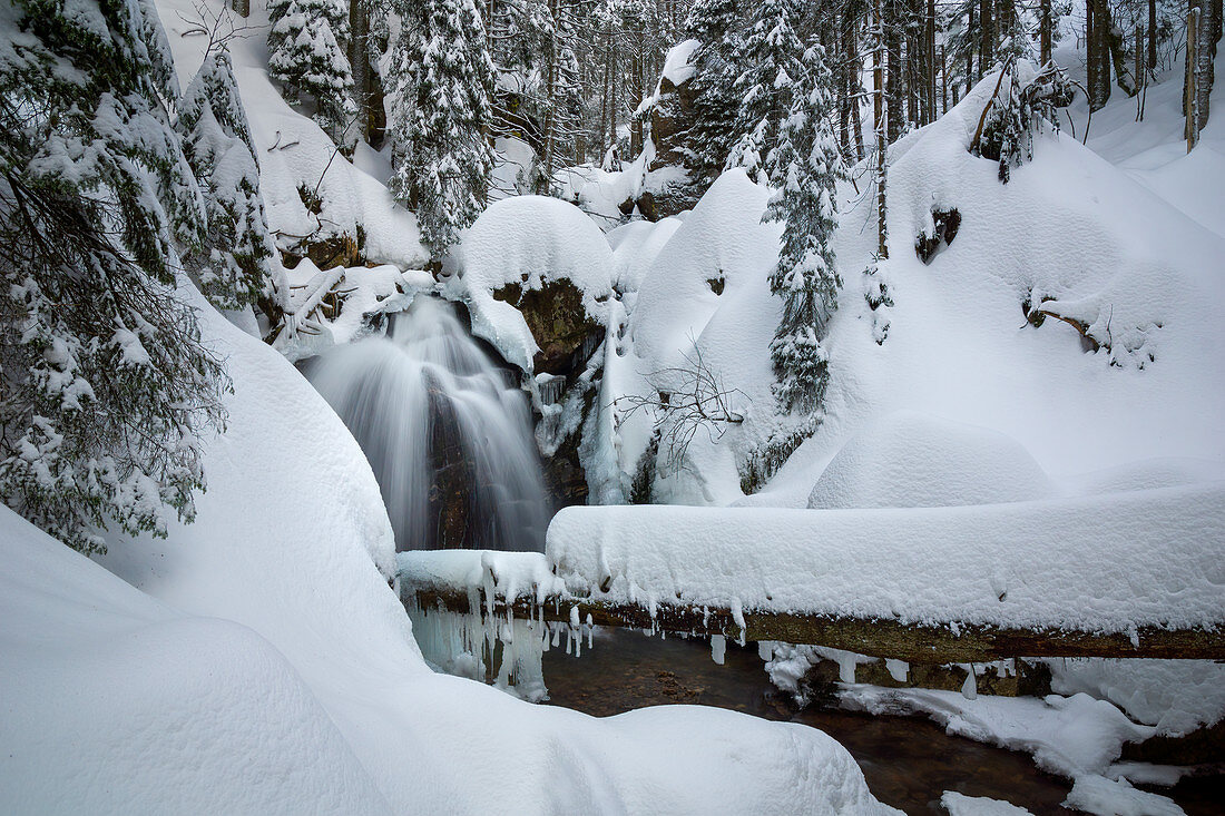 Winter at the Rissloch Falls, Bodenmais, Bavarian Forest, Bavaria, Germany, Europe