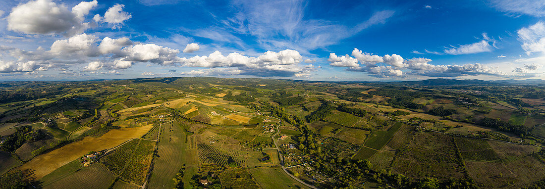 Aerial view of the Chianti region, east of Pogibonsi, Tuscany, Italy