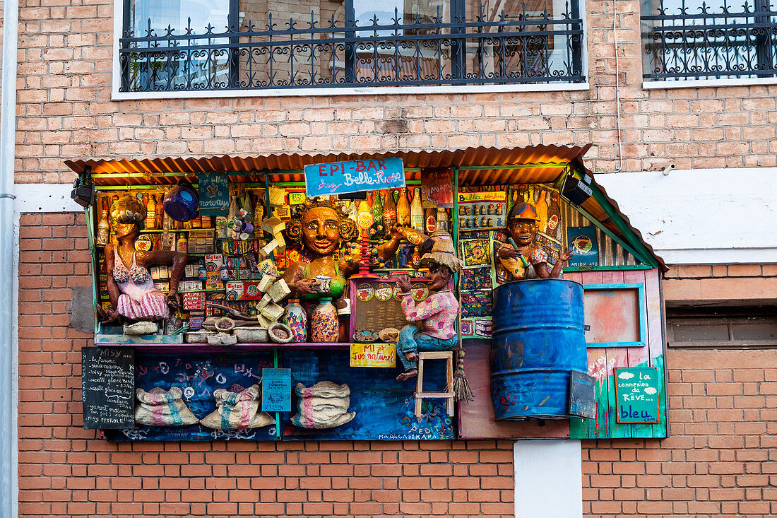 Original facade decoration, shop, grocery store, capital Antananarivo, Madagascar, Africa