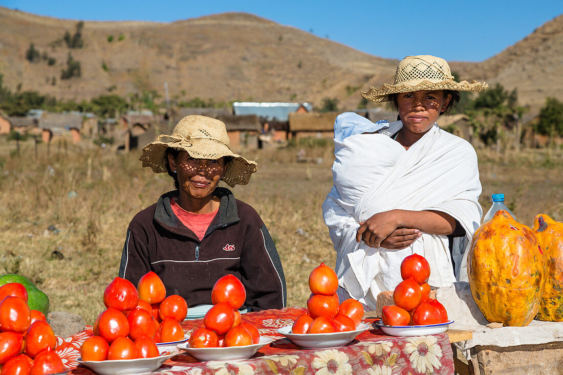 Vegetable stand in the central highlands near Ampefy, Madagascar, Africa