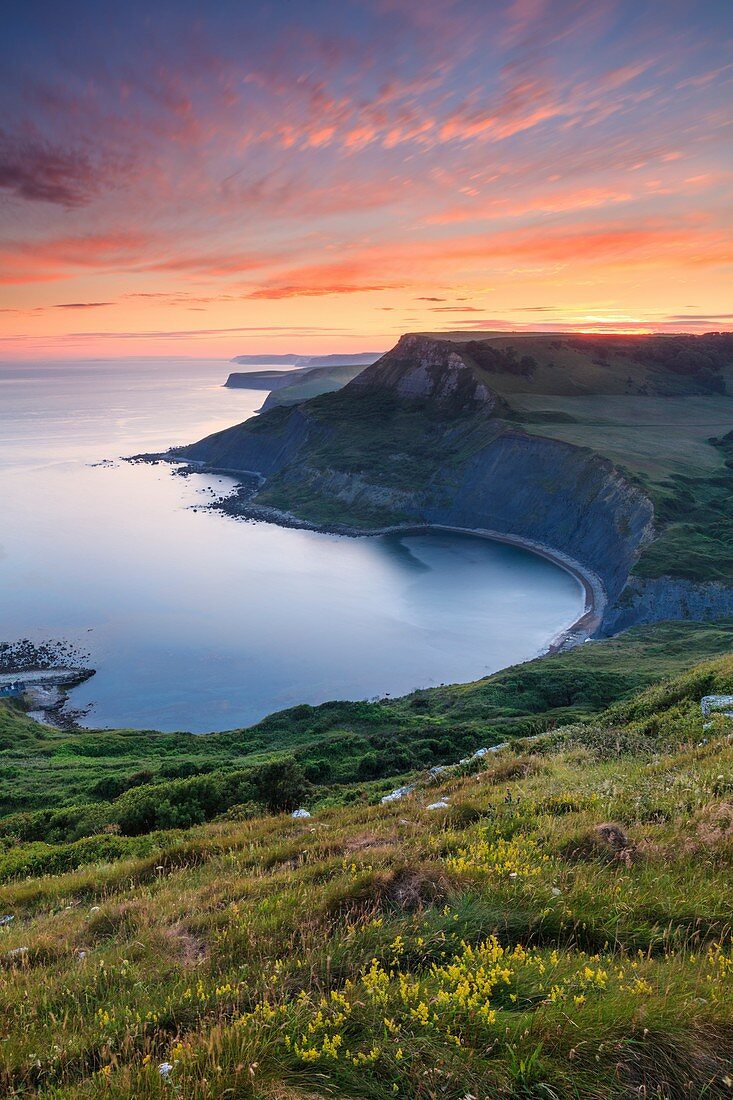Sunset captured from the South West Coast Path above Chapman's Pool on Dorset's Jurassic Coast on an evening in early July.