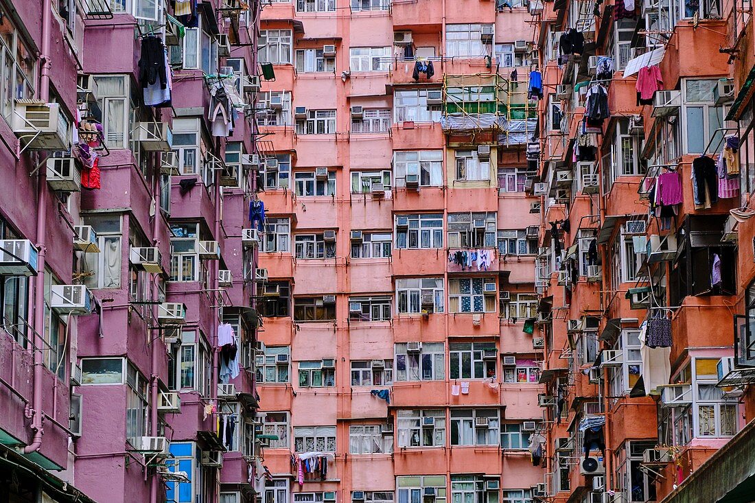 China, Hong Kong, Hong Kong Island, densely crowded apartment buildings