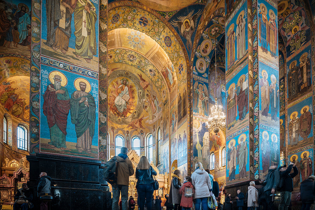 Innenraum der Erlöserkirche auf vergossenem Blut (Auferstehungskirche), UNESCO-Weltkulturerbe, St. Petersburg, Oblast Leningrad, Russland, Europa