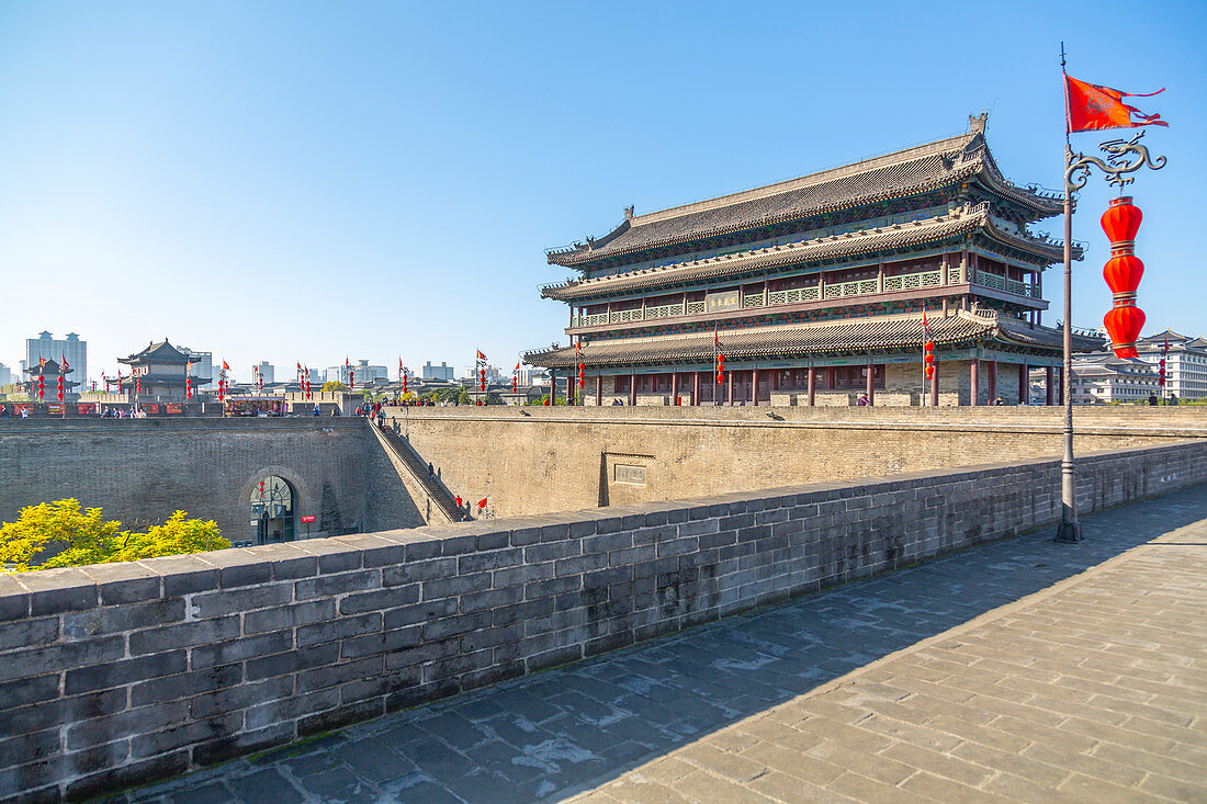 Ansicht der Stadtmauer von Xi'an, Provinz Shaanxi, Volksrepublik China, Asien