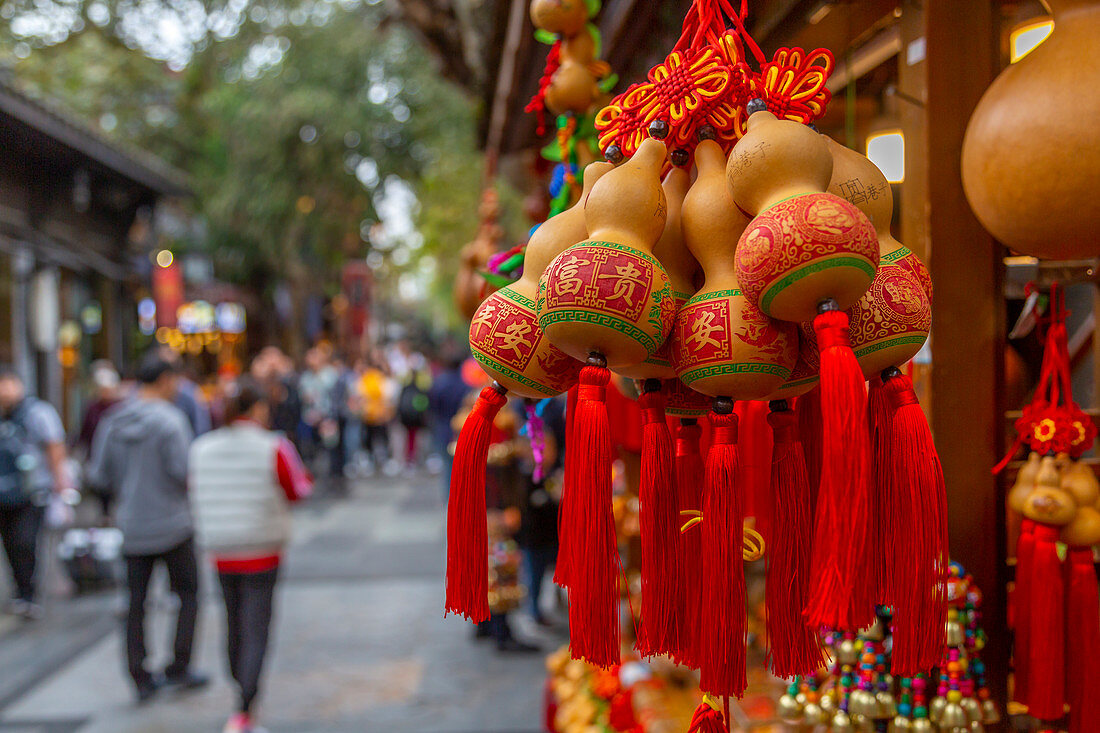 Chinese souvenirs in Kuanxiangzi Alley, Chengdu, Sichuan Province, People's Republic of China, Asia