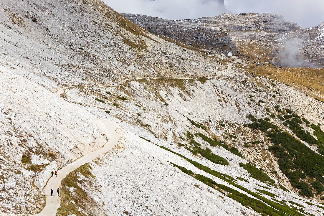 Mountain path and small chapel, Dolomiti di Sesto Natural Park