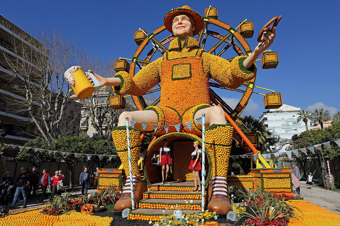 Oktoberfest installation for the Lemon Festival, Menton, Provence-Alpes-Côte d'Azur, France