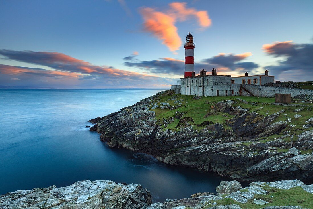 Eilean Glas Lighthouse on the Isle of Scalpay in the Outer Hebrides, captured at sunset