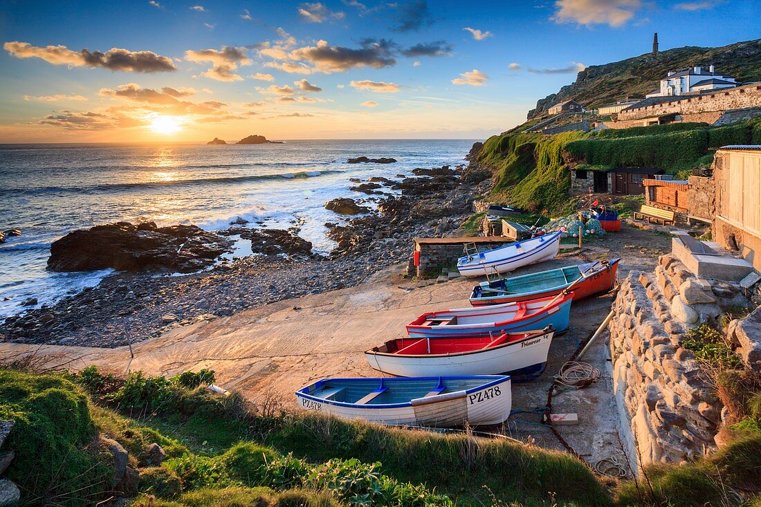 Boats on the slipway at Cape Cornwall near St Just in the far west of Cornwall.