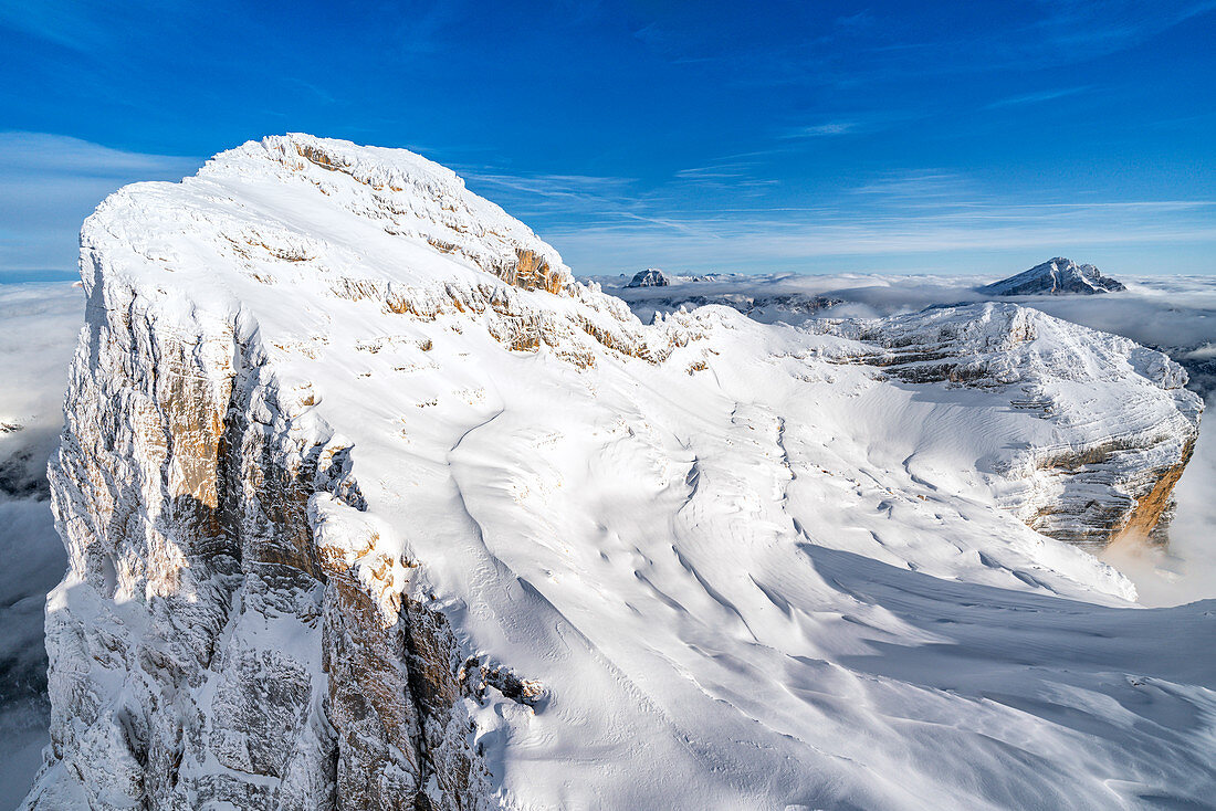 Monte Pelmo after a snowfall, aerial view, Dolomites, Belluno province, Veneto, Italy, Europe