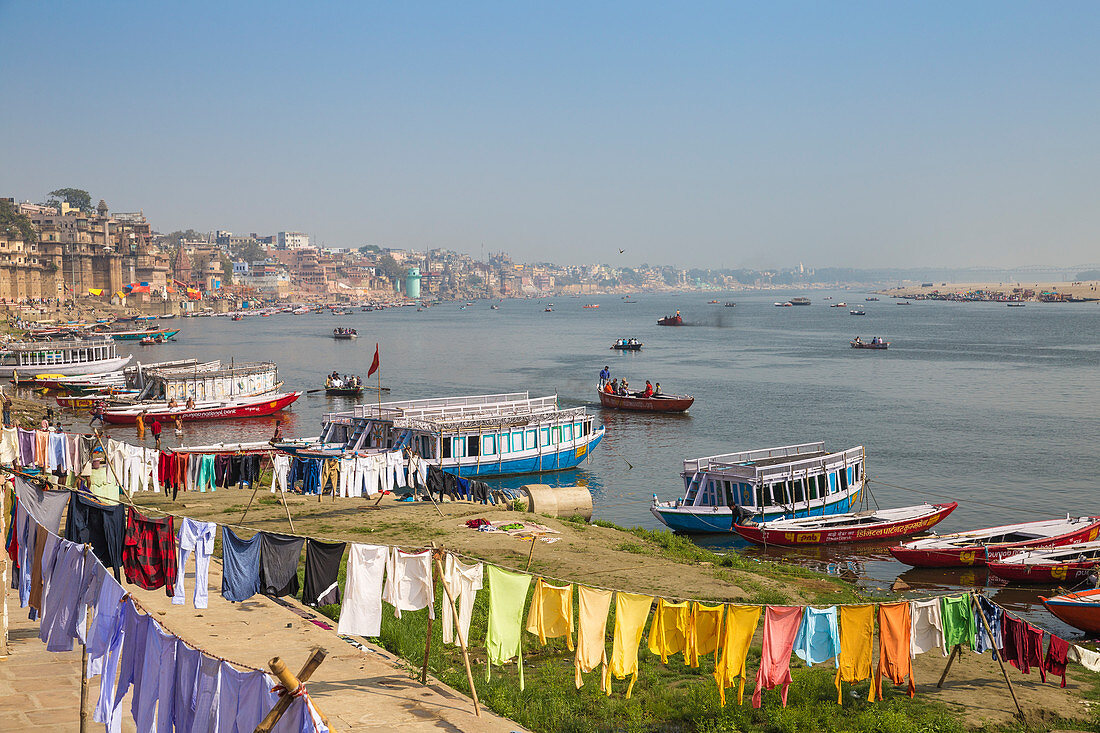 View of Varanasi and Ganges River, Varanasi, Uttar Pradesh, India, Asia