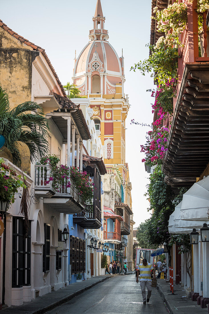 Colonial architecture in the Old City, UNESCO World Heritage Site, Cartagena, Bolivar Department, Colombia, South America