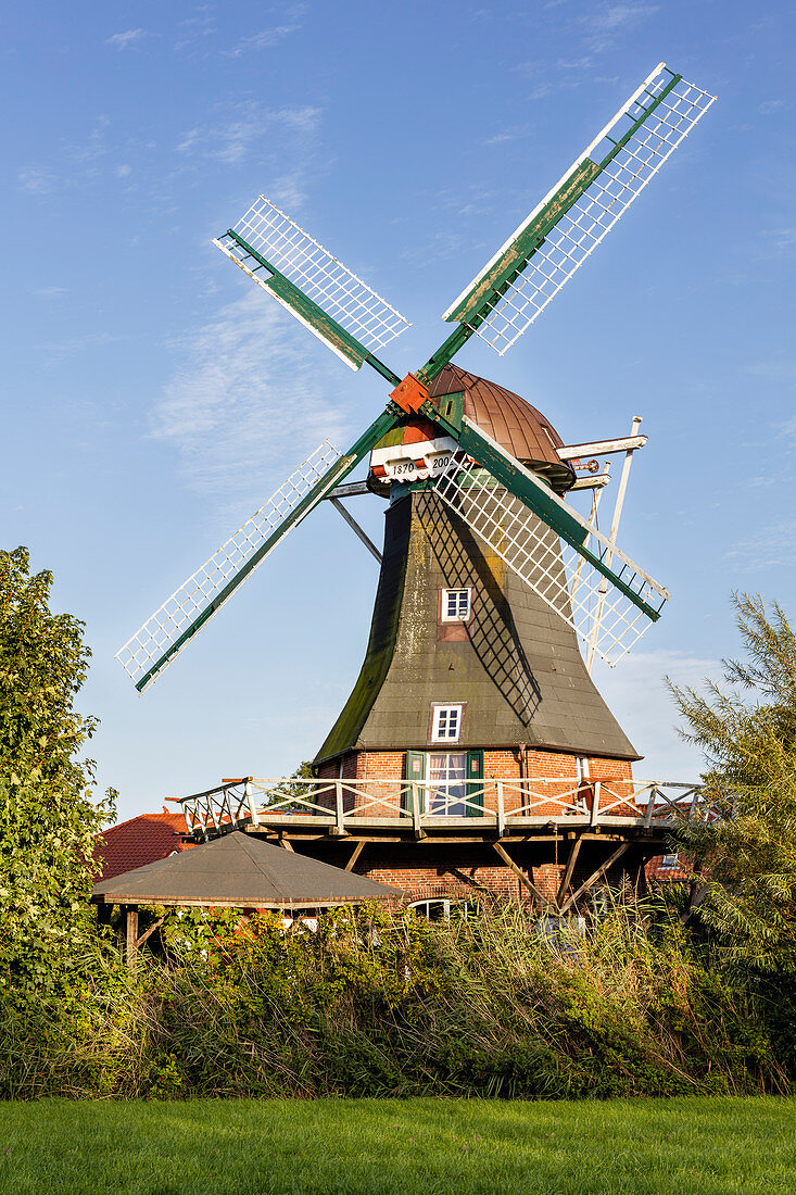 Sielmühle zu Westerbur im Abendlicht, Windmühle, Westerbur, Ostfriesland, Niedersachsen, Deutschland