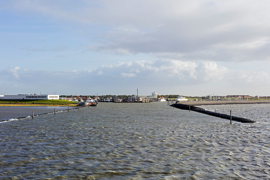 Ferry entering Norddeich, fairway, port, North Sea, Norddeich, East Frisia, Lower Saxony, Germany