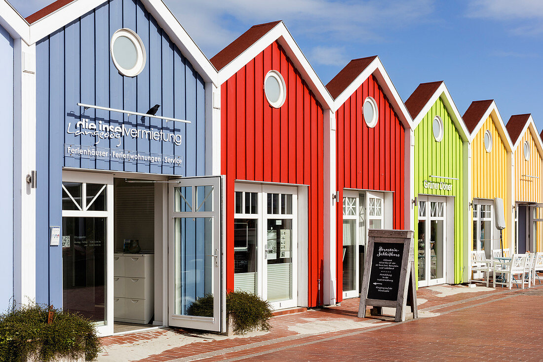 Colorful wooden houses facade on Langeoog, East Frisia, Lower Saxony, Germany
