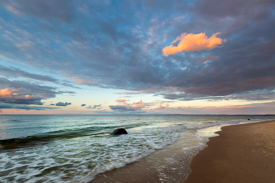 Boulder on the beach at Bansin, Usedom, Baltic Sea, Mecklenburg-Western Pomerania, Germany