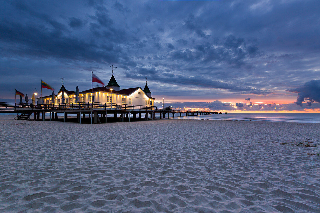 Pier on the beach of Ahlbeck, Usedom, Baltic Sea, Mecklenburg-Western Pomerania, Germany